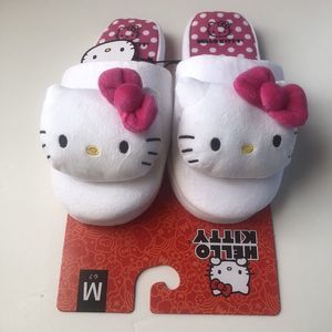 Hello kitty White With Bow Slip On Slippers Medium Size 6-7